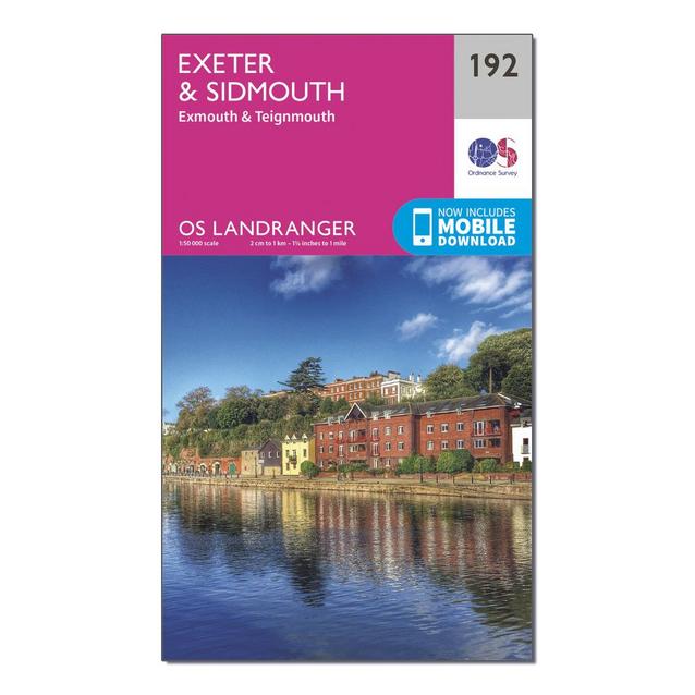 Pink Ordnance Survey Landranger 192 Exeter & Sidmouth, Exmouth & Teignmouth Map With Digital Version image 1