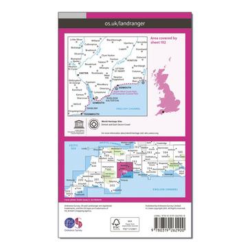 Pink Ordnance Survey Landranger 192 Exeter & Sidmouth, Exmouth & Teignmouth Map With Digital Version