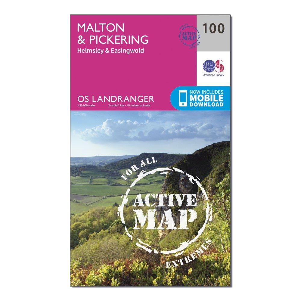 Image of Ordnance Survey Landranger Active 100 Malton & Pickering, Helmsley & Easingwold Map With Digital Version - Pink, Pink
