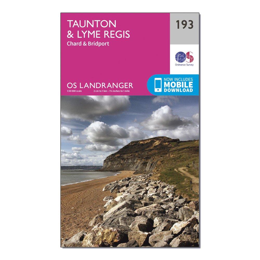 Image of Ordnance Survey Landranger 193 Taunton & Lyme Regis, Chard & Bridport Map With Digital Version - Pink, Pink