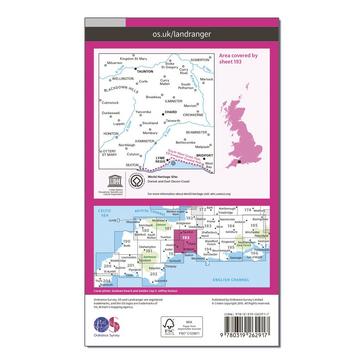 Pink Ordnance Survey Landranger 193 Taunton & Lyme Regis, Chard & Bridport Map With Digital Version