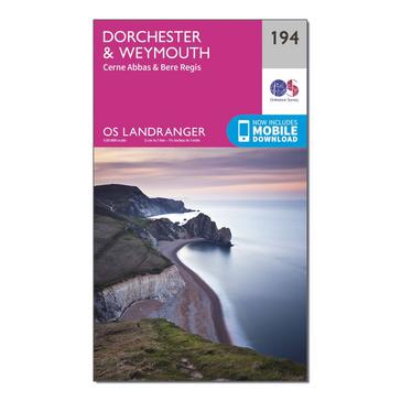 Pink Ordnance Survey Landranger 194 Dorchester & Weymouth, Cerne Abbas & Bere Regis Map With Digital Version
