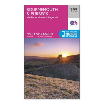 Pink Ordnance Survey Landranger 195 Bournemouth & Purbeck, Wimborne Minster & Ringwood Map With Digital Version