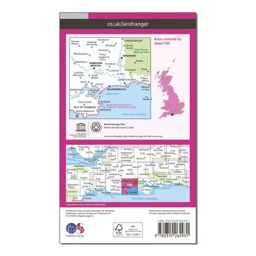 Pink Ordnance Survey Landranger 195 Bournemouth & Purbeck, Wimborne Minster & Ringwood Map With Digital Version