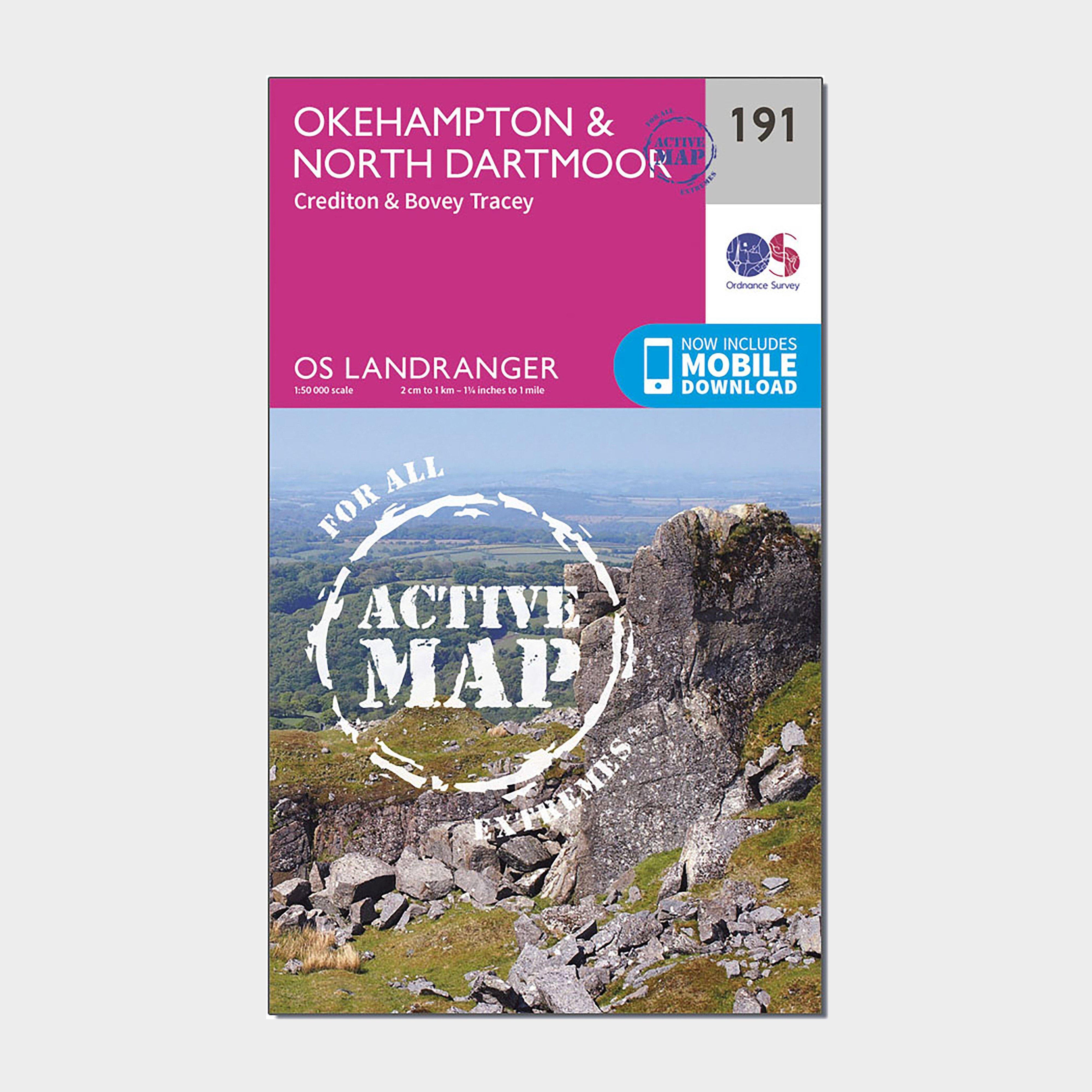 Image of Ordnance Survey Landranger Active 191 Okehampton & North Dartmoor Map With Digital Version - Pink, Pink