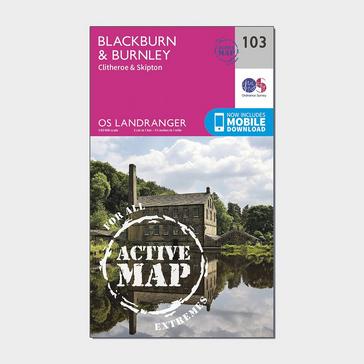 Pink Ordnance Survey Landranger Active 103 Blackburn & Burnley, Clitheroe & Skipton Map With Digital Version
