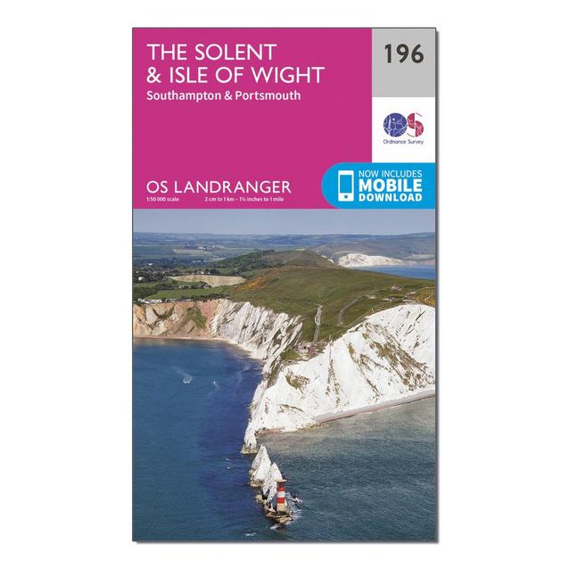 Pink Ordnance Survey Landranger 196 The Solent & the Isle of Wight, Southampton & Portsmouth Map With Digital Version image 1