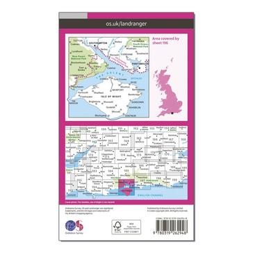 Pink Ordnance Survey Landranger 196 The Solent & the Isle of Wight, Southampton & Portsmouth Map With Digital Version