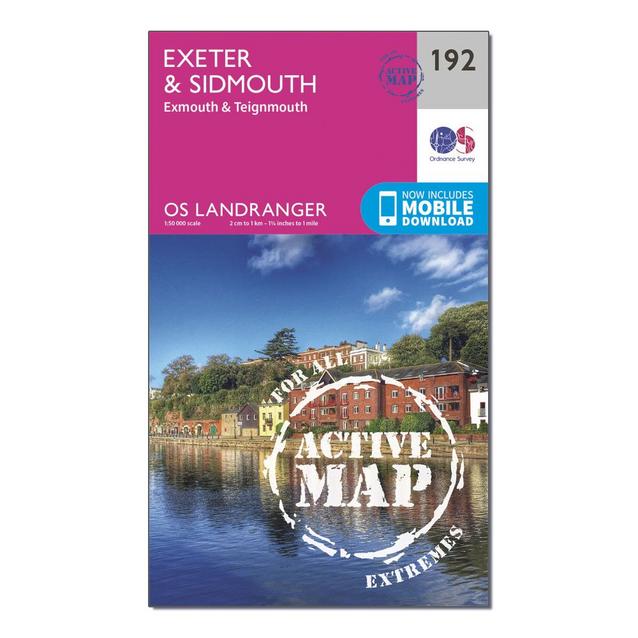 Pink Ordnance Survey Landranger Active 192 Exeter & Sidmouth, Exmouth & Teignmouth Map With Digital Version image 1