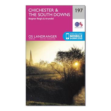 Pink Ordnance Survey Landranger 197 Chichester & The South Downs Map With Digital Version