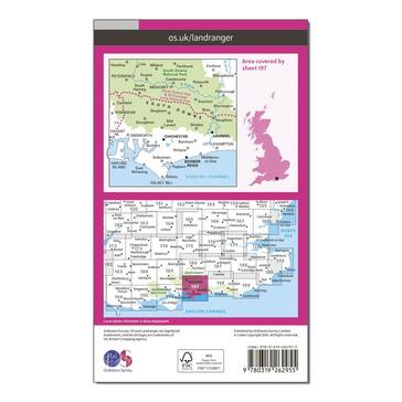 Pink Ordnance Survey Landranger 197 Chichester & The South Downs Map With Digital Version