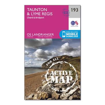 Pink Ordnance Survey Landranger Active 193 Taunton & Lyme Regis, Chard & Bridport Map With Digital Version