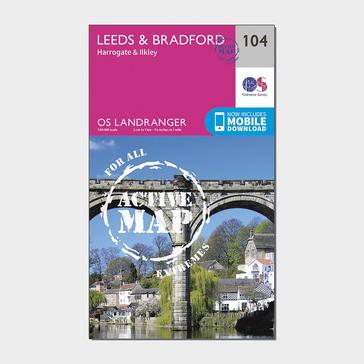 Pink Ordnance Survey Landranger Active 104 Leeds & Bradford, Harrogate & Ilkley Map With Digital Version