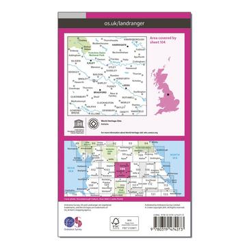 Pink Ordnance Survey Landranger Active 104 Leeds & Bradford, Harrogate & Ilkley Map With Digital Version