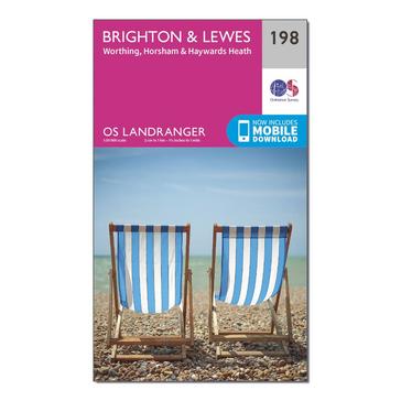 Pink Ordnance Survey Landranger 198 Brighton & Lewes, Haywards Heath Map With Digital Version