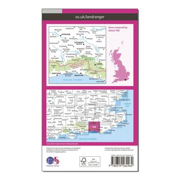 Pink Ordnance Survey Landranger 198 Brighton & Lewes, Haywards Heath Map With Digital Version