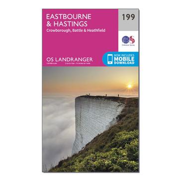 Pink Ordnance Survey Landranger 199 Eastbourne & Hastings, Battle & Heathfield Map With Digital Version