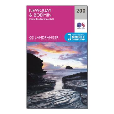 Pink Ordnance Survey Landranger 200 Newquay & Bodmin, Camelford & St Austell Map With Digital Version