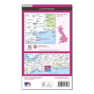 Pink Ordnance Survey Landranger Active 195 Bournemouth & Purbeck, Wimborne Minster & Ringwood Map With Digital Version
