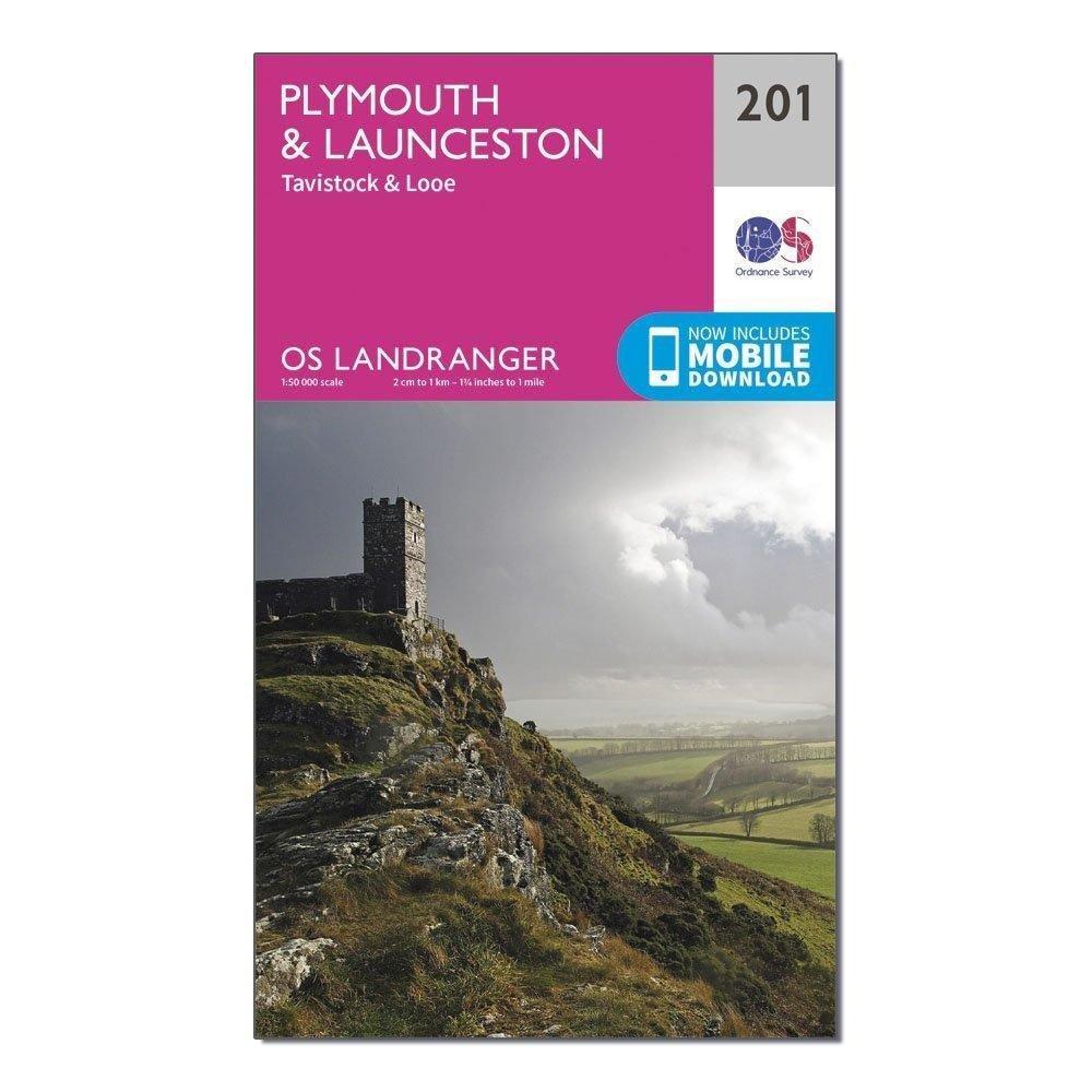 Image of Ordnance Survey Landranger 201 Plymouth & Launceston, Tavistock & Looe Map With Digital Version - Pink, Pink