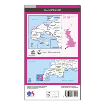 Pink Ordnance Survey Landranger 203 Land's End & Isles of Scilly, St Ives & Lizard Point Map With Digital Version