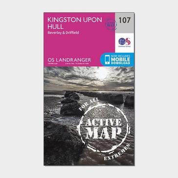 Pink Ordnance Survey Landranger Active 107 Kingston upon Hull, Beverley & Driffield Map With Digital Version