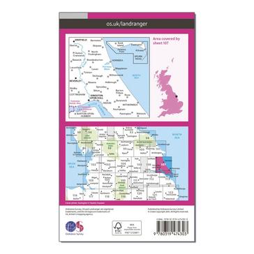Pink Ordnance Survey Landranger Active 107 Kingston upon Hull, Beverley & Driffield Map With Digital Version