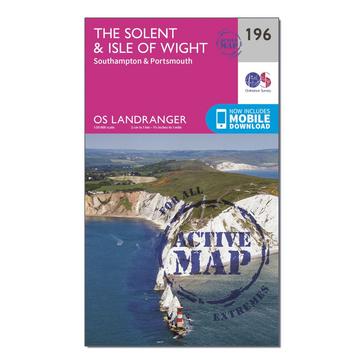 Pink Ordnance Survey Landranger Active 196 The Solent & the Isle of Wight, Southampton & Portsmouth Map With Digital Version