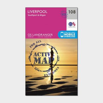 Pink Ordnance Survey Landranger Active 108 Liverpool, Southport & Wigan Map With Digital Version