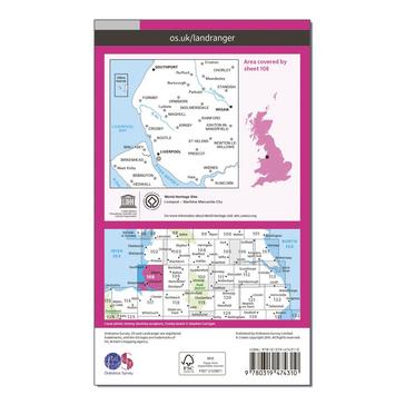 Pink Ordnance Survey Landranger Active 108 Liverpool, Southport & Wigan Map With Digital Version