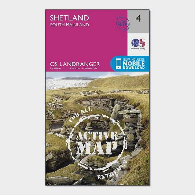 Pink Ordnance Survey Landranger Active 4 Shetland  South Mainland Map With Digital Version image 1