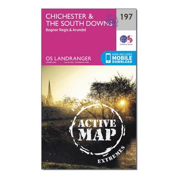 Pink Ordnance Survey Landranger Active 197 Chichester & The South Downs Map With Digital Version