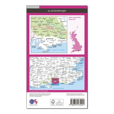 Pink Ordnance Survey Landranger Active 197 Chichester & The South Downs Map With Digital Version