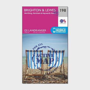 Pink Ordnance Survey Landranger Active 198 Brighton & Lewes, Haywards Heath Map With Digital Version