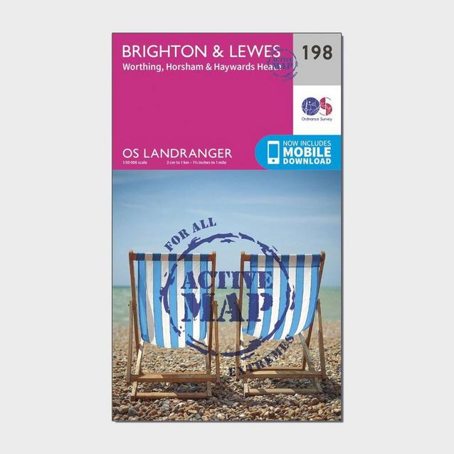 Pink Ordnance Survey Landranger Active 198 Brighton & Lewes, Haywards Heath Map With Digital Version image 1