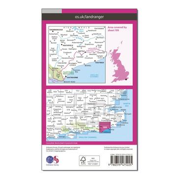 Pink Ordnance Survey Landranger Active 199 Eastbourne & Hastings, Battle & Heathfield Map With Digital Version