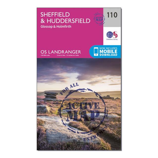 Pink Ordnance Survey Landranger Active 110 Sheffield & Huddersfield, Glossop & Holmfirth Map With Digital Version image 1