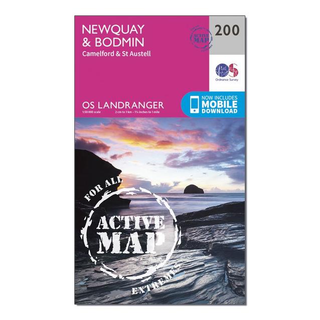 Pink Ordnance Survey Landranger Active 200 Newquay, Bodmin, Camelford & St Austell Map With Digital Version image 1