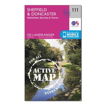 Pink Ordnance Survey Landranger Active 111 Sheffield & Doncaster, Rotherham, Barnsley & Thorne Map With Digital Version