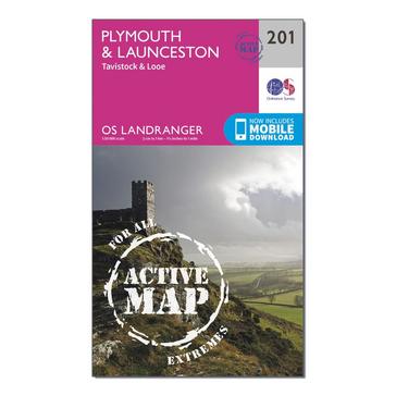 N/A Ordnance Survey Landranger Active 201 Plymouth, Launceston, Tavistock & looe Map With Digital Version