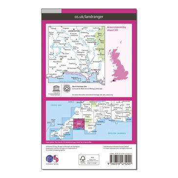 Pink Ordnance Survey Landranger Active 201 Plymouth, Launceston, Tavistock & looe Map With Digital Version