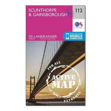 Pink Ordnance Survey Landranger Active 112 Scunthorpe & Gainsborough Map With Digital Version