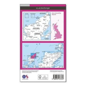 Pink Ordnance Survey Landranger Active 8 Stornoway & North Lewis Map With Digital Version