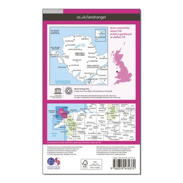 Pink Ordnance Survey Landranger Active 114 Anglesey Map With Digital Version