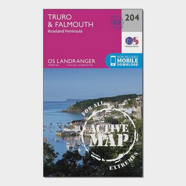 Pink Ordnance Survey Landranger Active 204 Truro, Falmouth & Roseland Peninsula Map With Digital Version