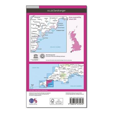 White Ordnance Survey Landranger Active 204 Truro, Falmouth & Roseland Peninsula Map With Digital Version