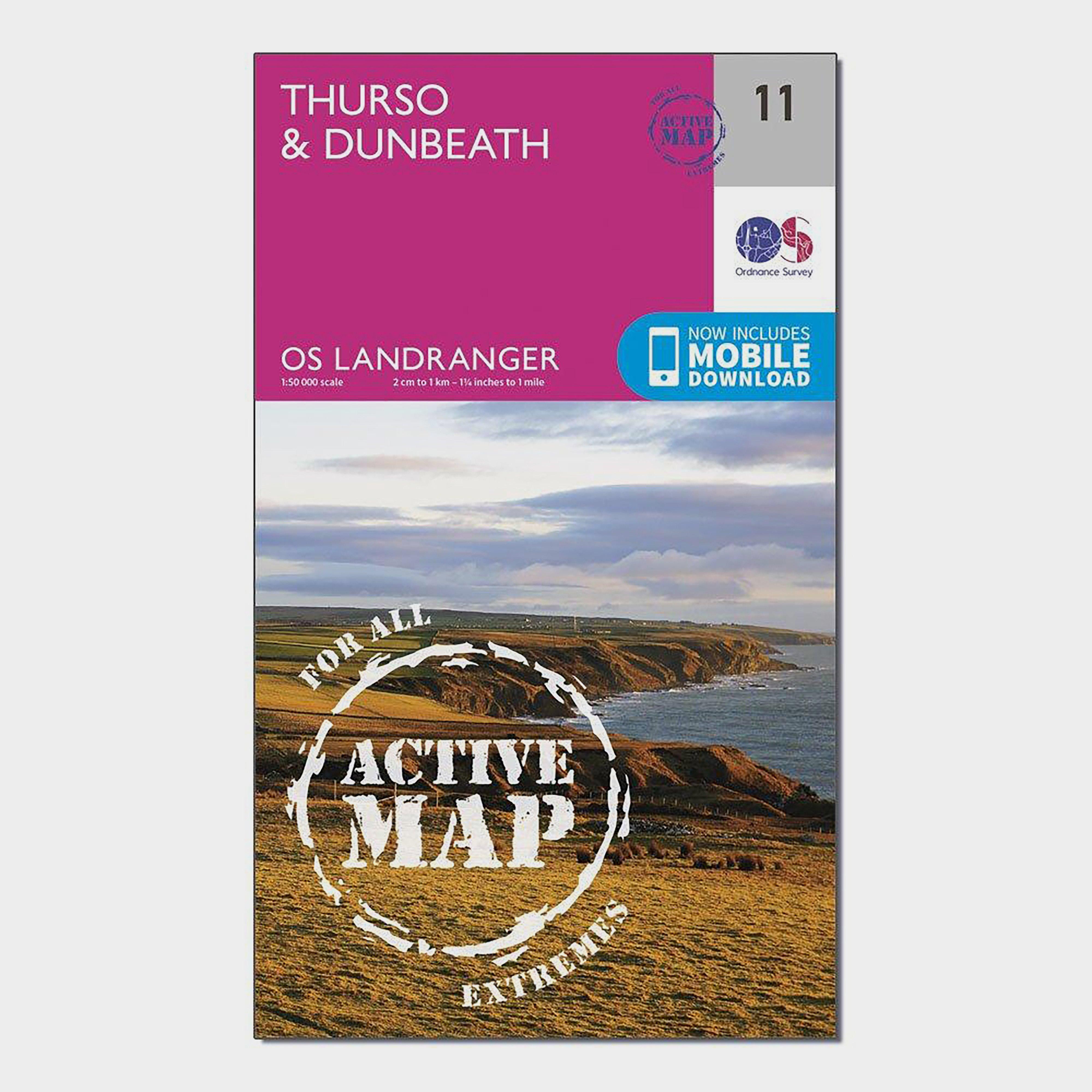 Image of Ordnance Survey Landranger Active 11 Thurso & Dunbeath Map With Digital Version - Pink, Pink