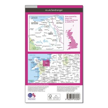 Pink Ordnance Survey Landranger Active 116 Denbigh & Colwyn Bay Map With Digital Version