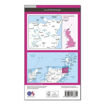 Pink Ordnance Survey Landranger Active 12 Thurso & Wick, John O'Groats Map With Digital Version