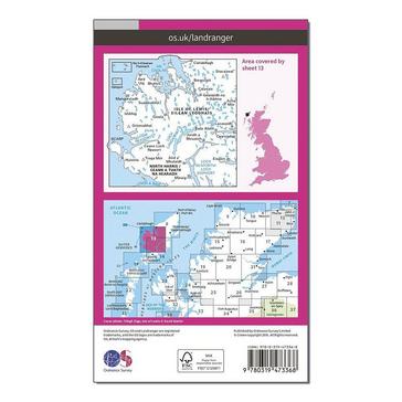 Pink Ordnance Survey Landranger Active 13 West Lewis & North Harris Map With Digital Version